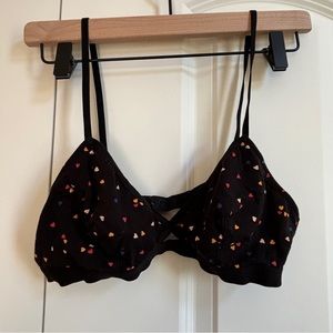 EUC Madewell black bralette with keyhole and multicolor hearts